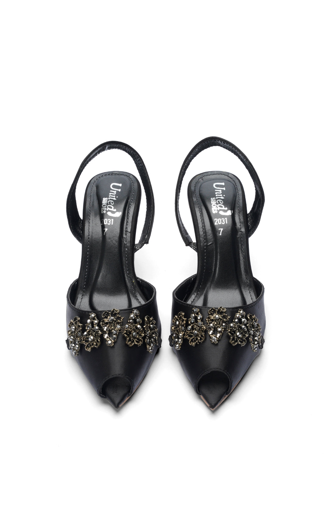 Emerald Black Embellished Slingback Heels with Transparent Block Heel