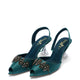 Emerald Green Embellished Slingback Heels with Transparent Block Heel