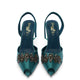 Emerald Green Embellished Slingback Heels with Transparent Block Heel