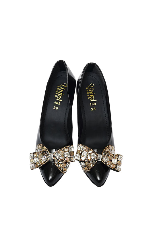 Black Fancy Court Shoes