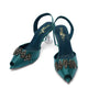 Emerald Green Embellished Slingback Heels with Transparent Block Heel