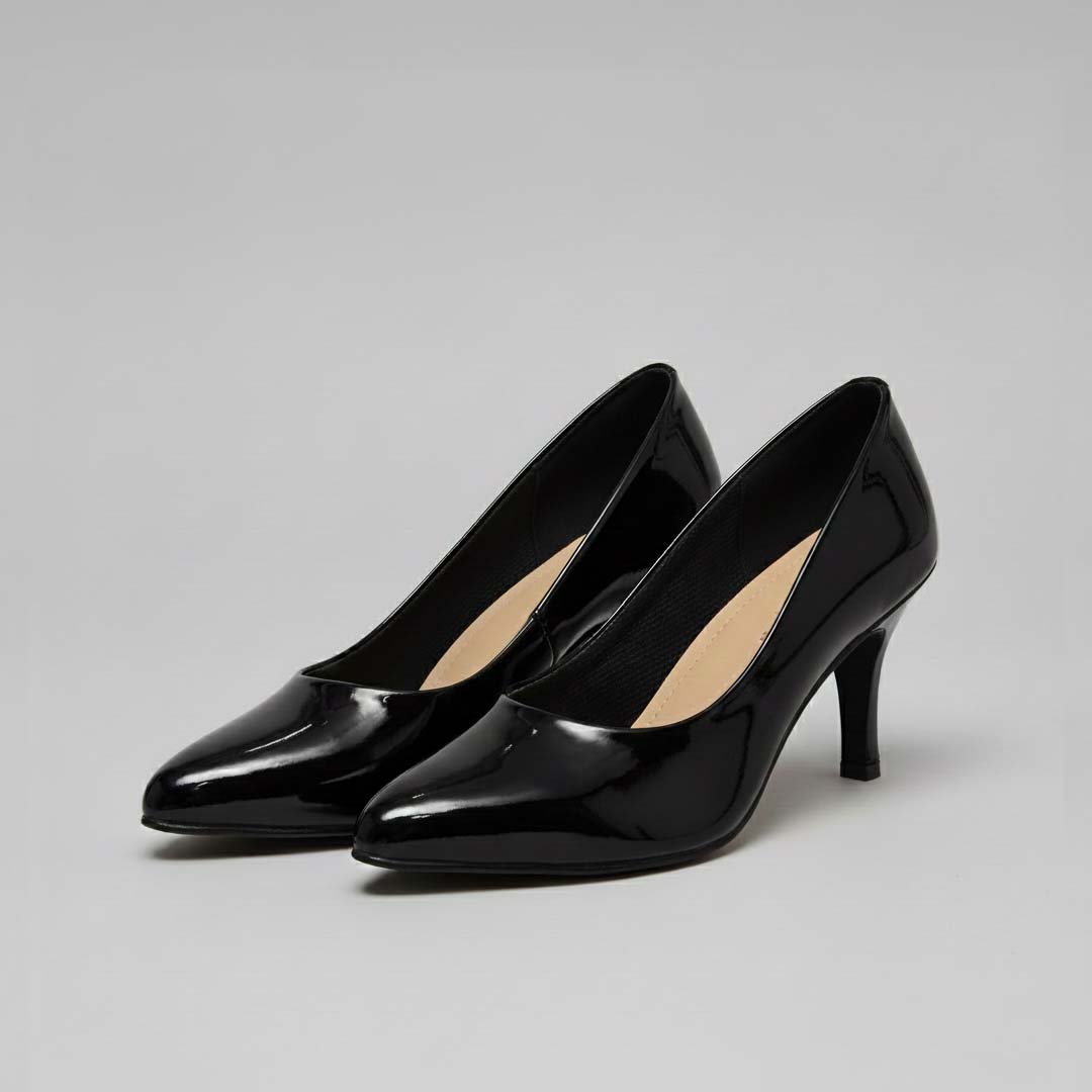 Glossy Black Classic Heels - Preego
