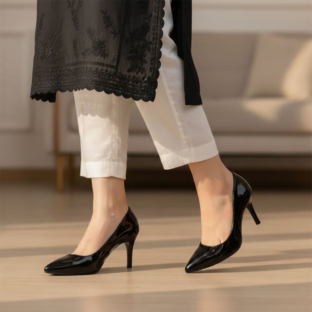 Glossy Black Classic Heels - Preego