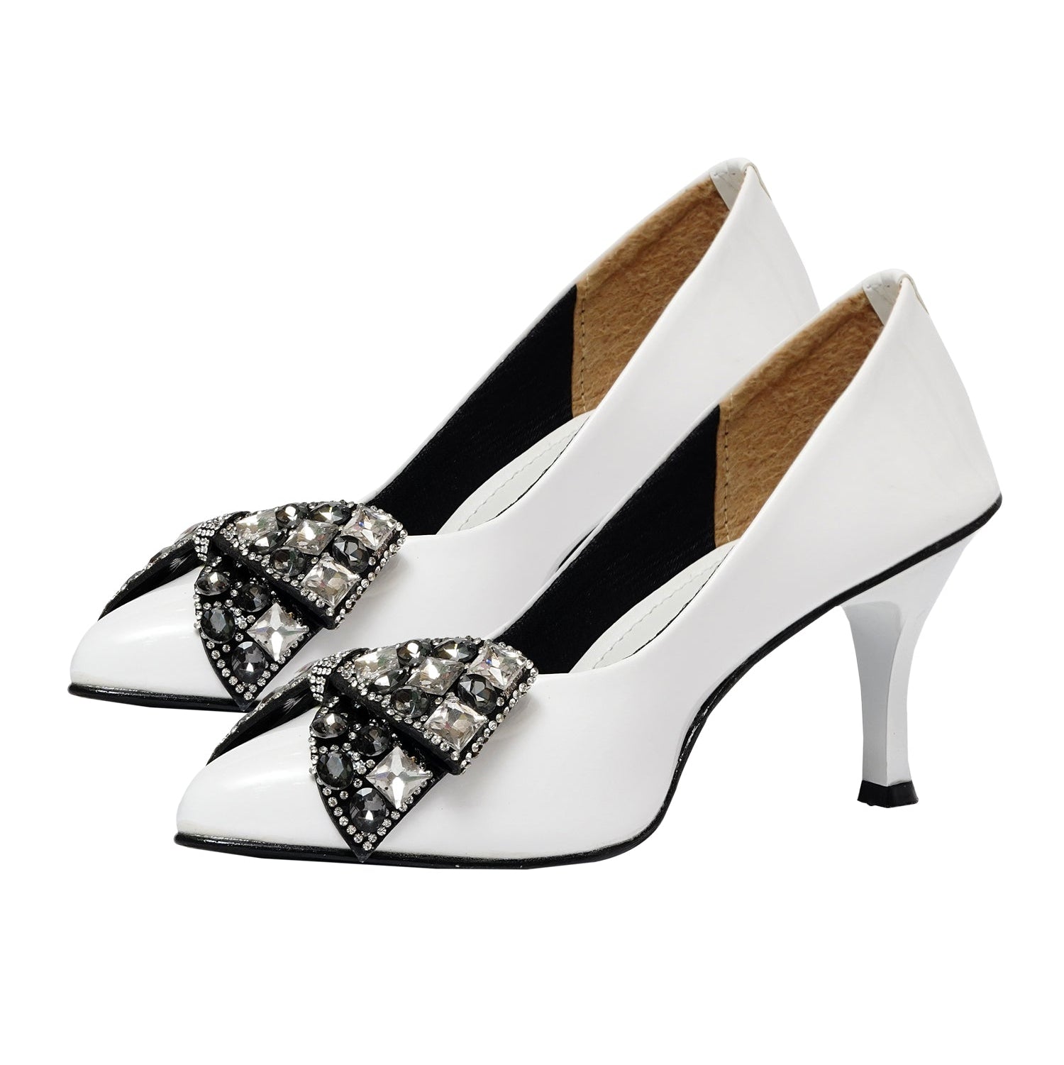 White Embellished Bow Heels - Preego
