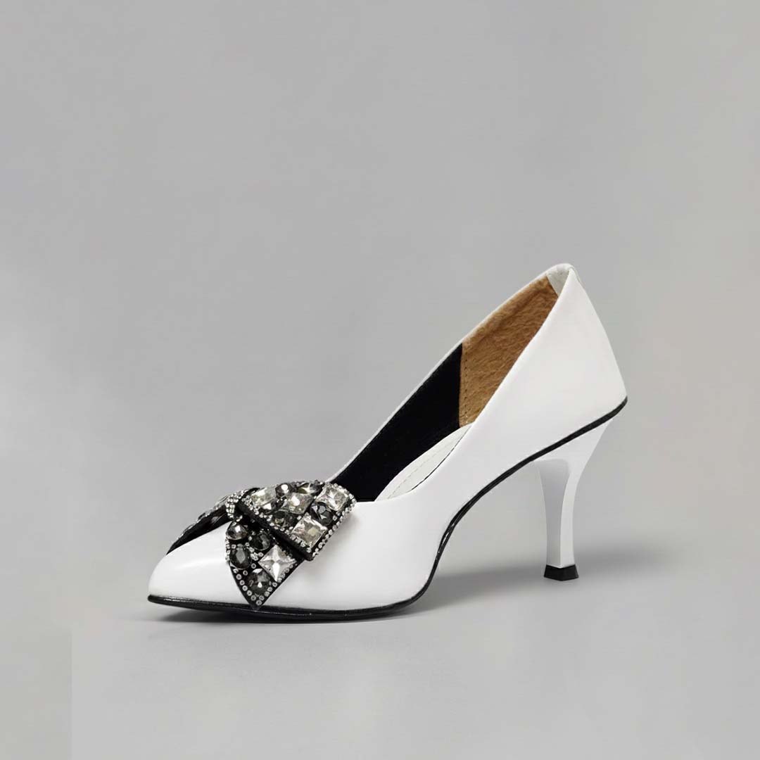White Embellished Bow Heels - Preego