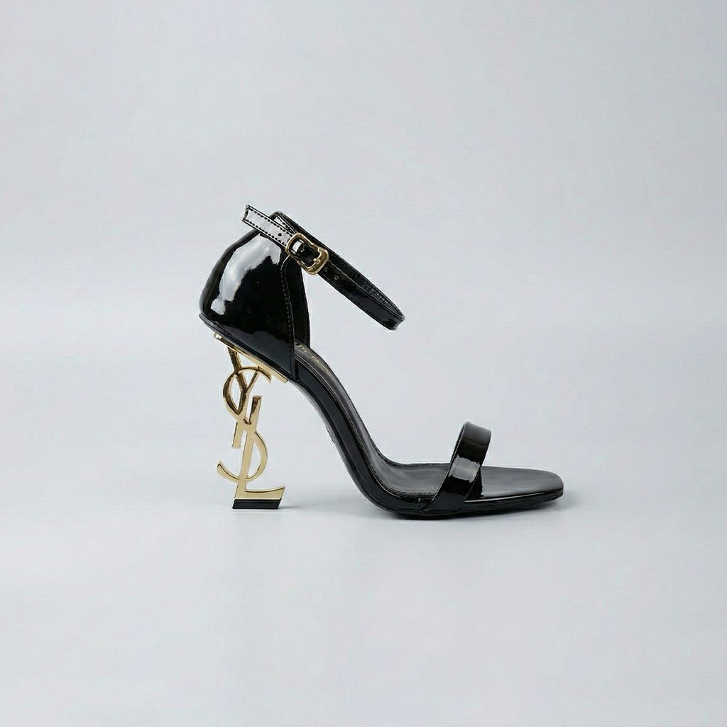YSL Noir Iconic – Patent Strap Heels - Preego