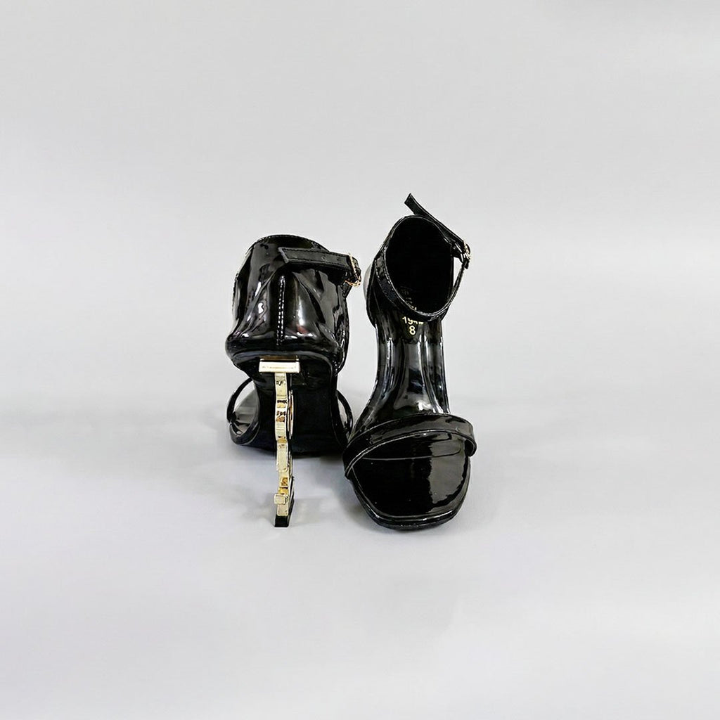 YSL Noir Iconic – Patent Strap Heels - Preego