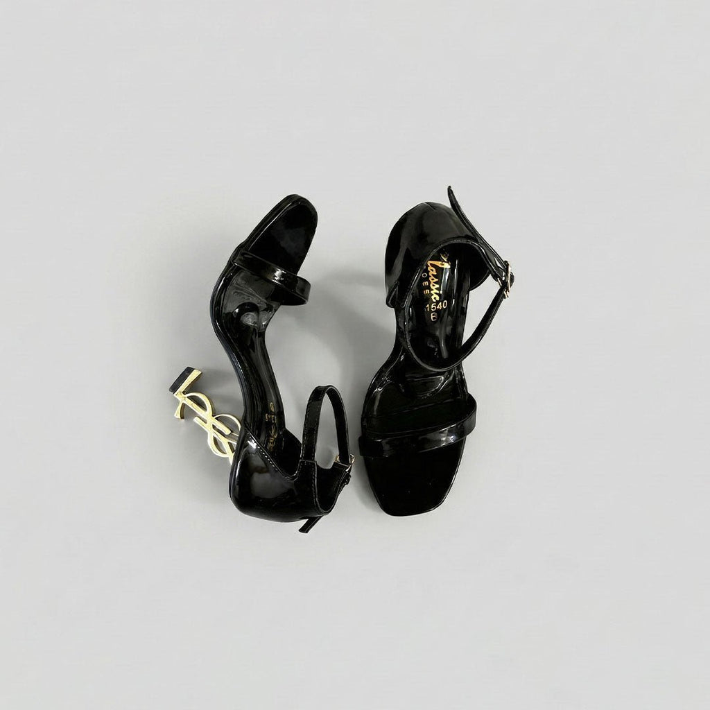 YSL Noir Iconic – Patent Strap Heels - Preego
