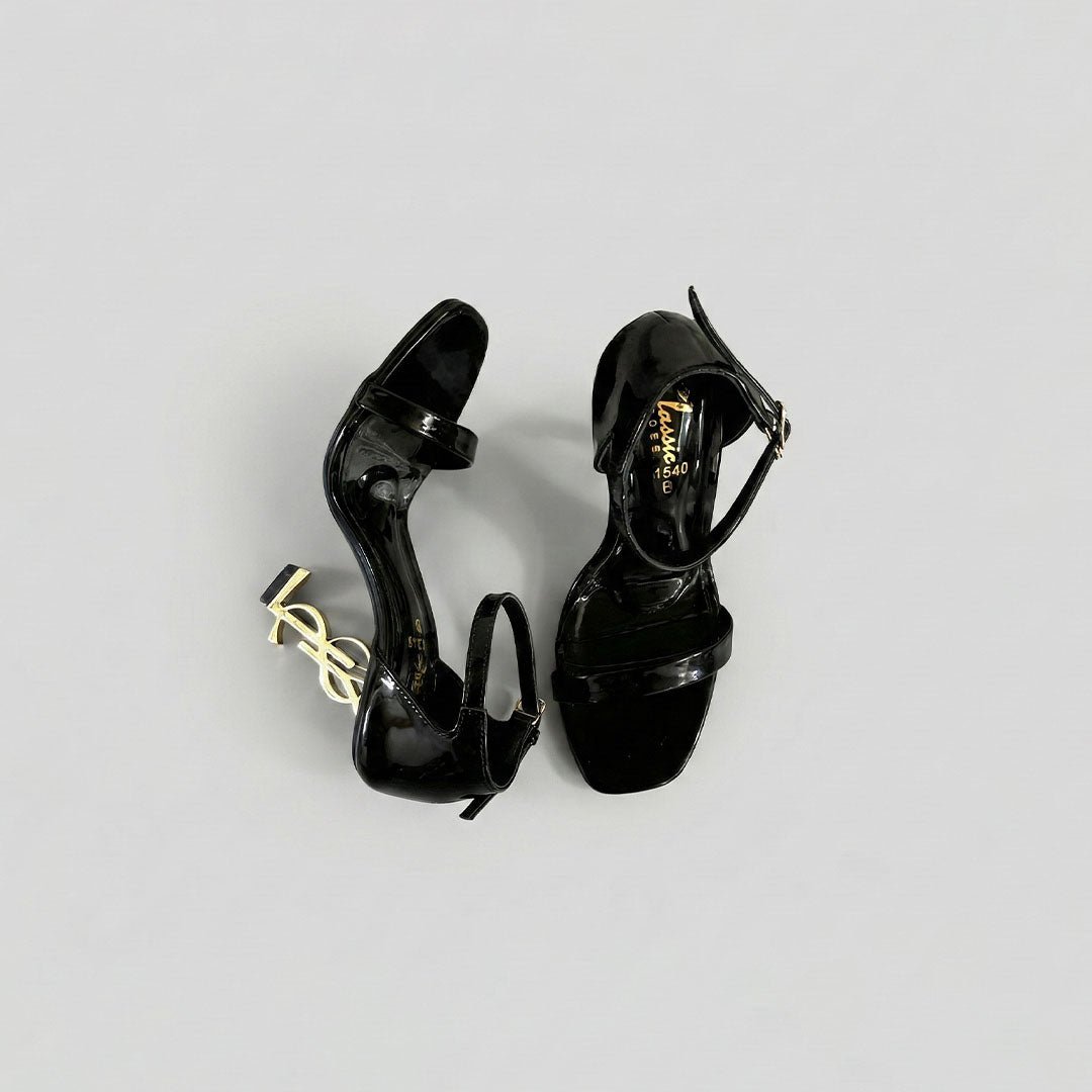 YSL Noir Iconic – Patent Strap Heels - Preego