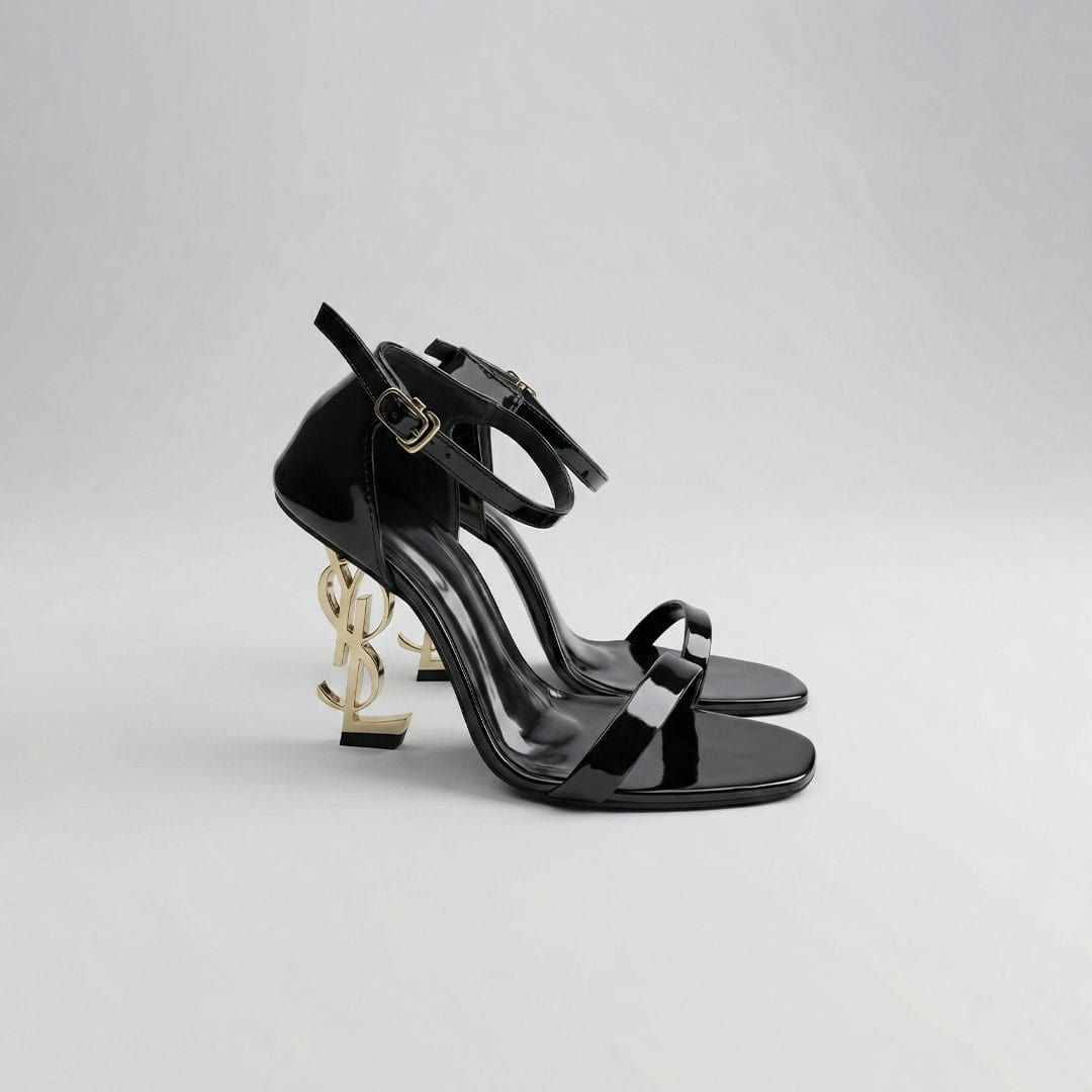 YSL Noir Iconic – Patent Strap Heels - Preego